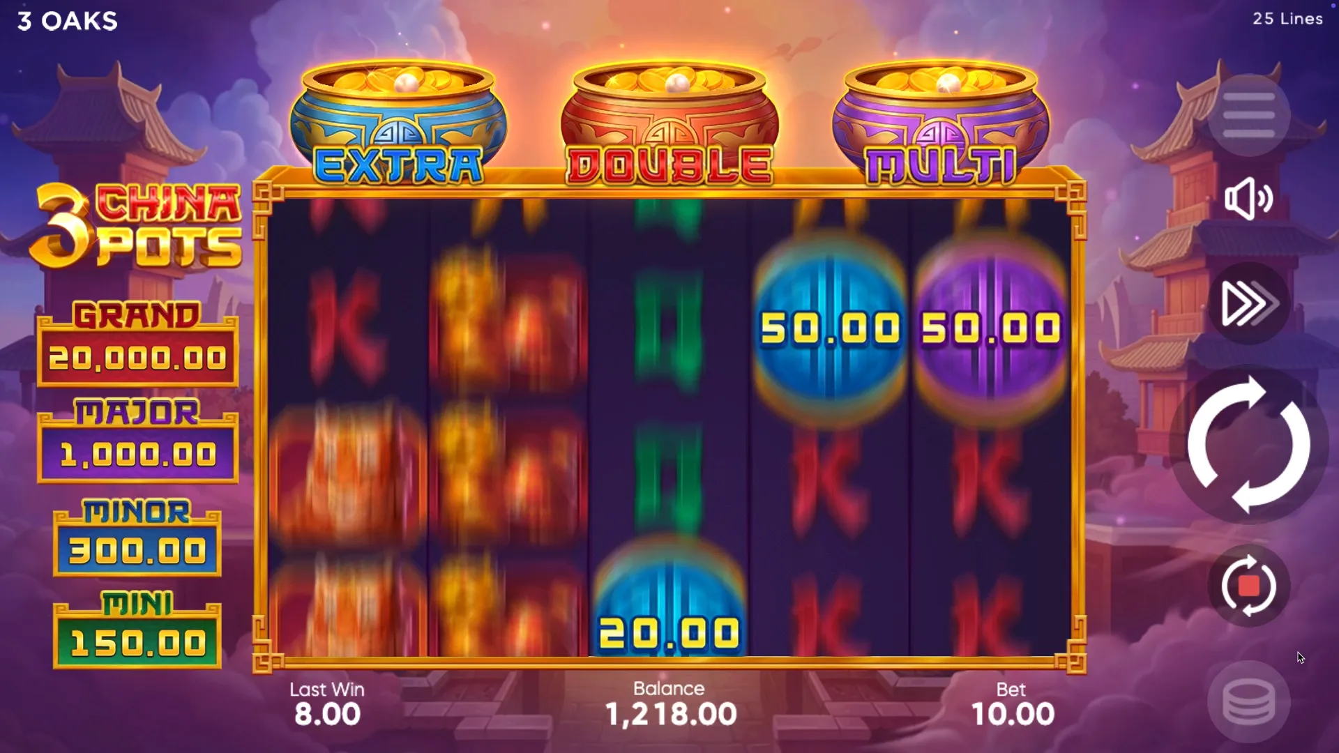 3 China Pots slot bets