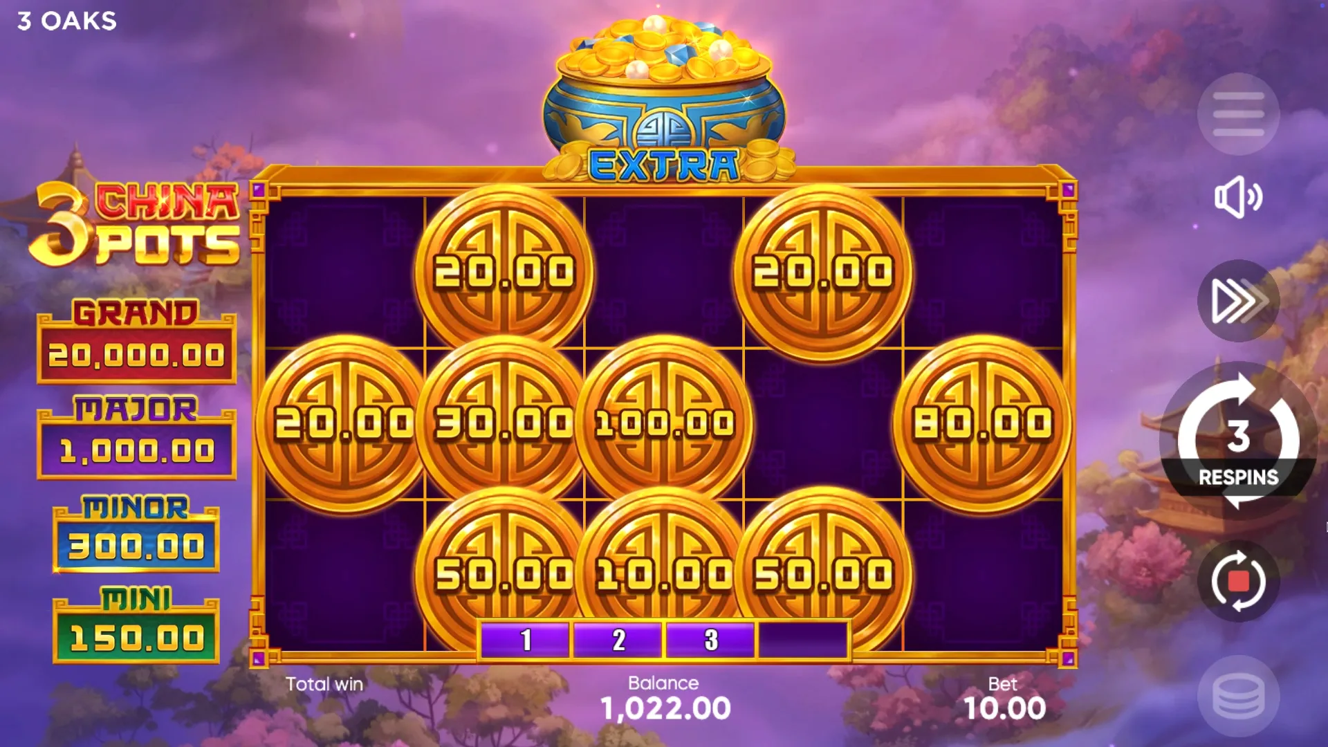 Play 3 China Pots bonuses