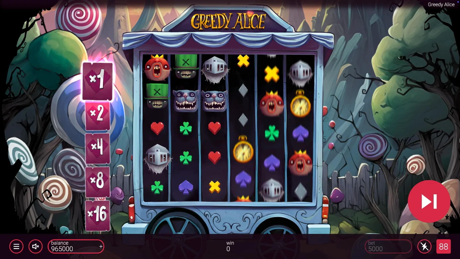 Ставки в слоте Greedy Alice